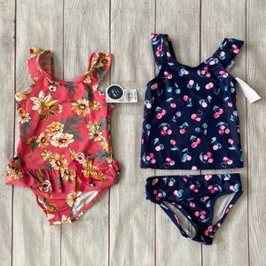 🍒🌸 2 NWT Swimsuits OshKosh Size 3T - Flowers & Cherries 🌸🍒